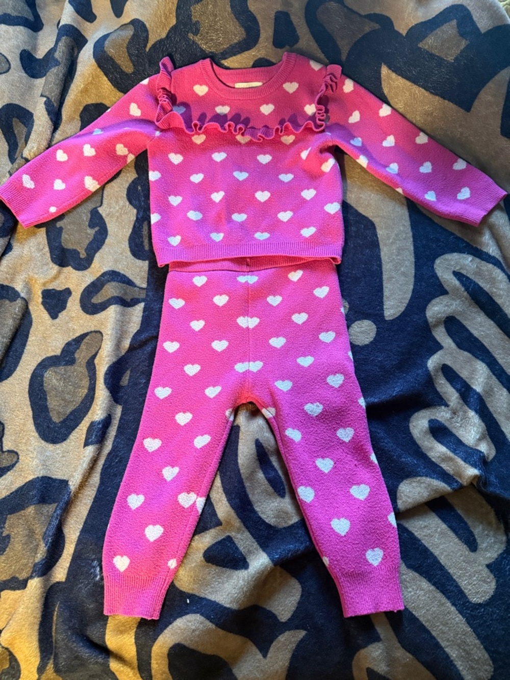 btween Hot Pink Knit Sweater with Heart Motif